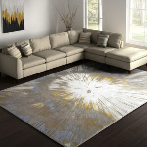 8' X 10' Gold And Silver Abstract Area Rug