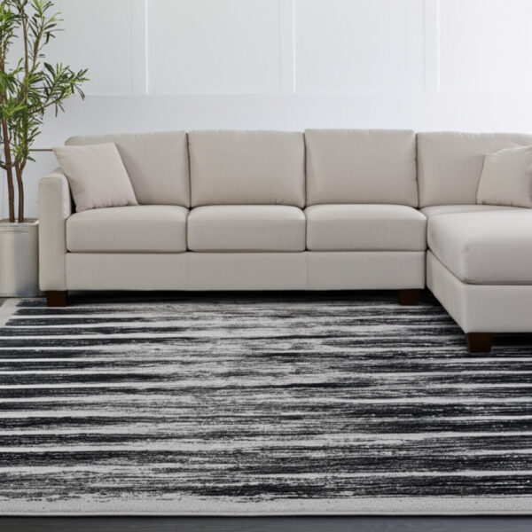 8' X 10' Gray And Black Abstract Distressed Area Rug