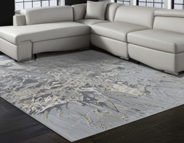 10' X 14' Blue Taupe And Green Abstract Hand Tufted Distressed Area Rug