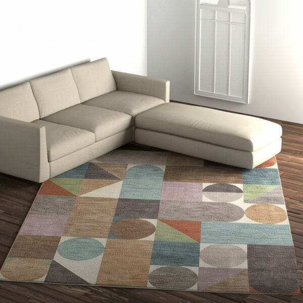 12' X 15' Ivory Brown And Blue Checkered Area Rug