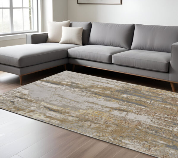 12' X 18' Ivory Gold And Brown Abstract Area Rug
