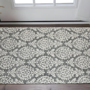 2' X 3' Gray Ivory And Black Floral Hand Tufted Area Rug