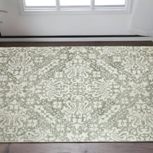 2' X 3' Ivory And Green Floral Hand Tufted Area Rug