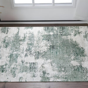 2' X 3' Green And White Abstract Hand Tufted Area Rug