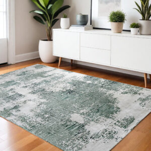 4' X 6' Green And White Abstract Hand Tufted Area Rug