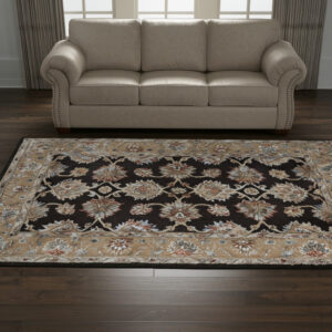 5' X 8' Brown Tan And Orange Floral Hand Tufted Area Rug
