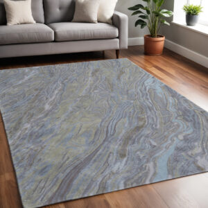 5' X 8' Blue Green And Gray Abstract Hand Tufted Area Rug