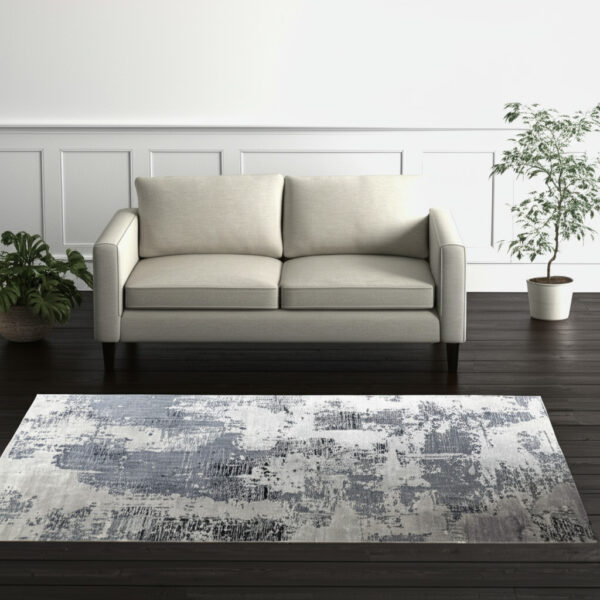 5' X 8' Blue And Ivory Abstract Hand Tufted Area Rug