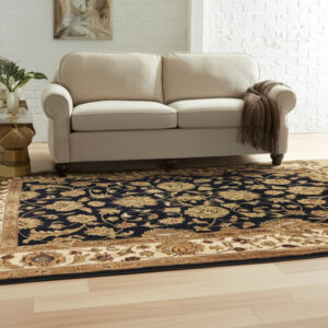 5' X 8' Black Gold And Tan Oriental Hand Tufted Area Rug