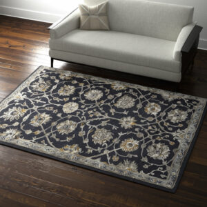 5' X 8' Blue Silver And Gray Floral Hand Tufted Area Rug