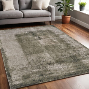 5' X 8' Green And Tan Abstract Distressed Area Rug