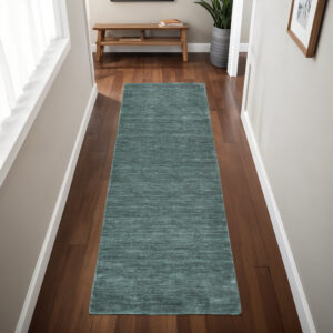 8' Green And White Hand Woven Runner Rug