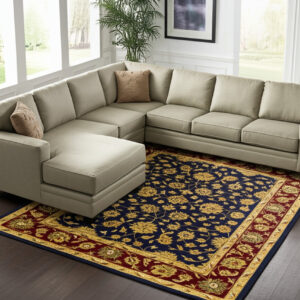 8' X 10' Blue Red And Gold Oriental Hand Tufted Area Rug