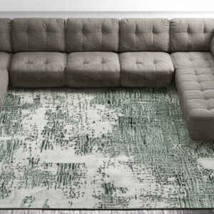 8' X 10' Green And White Abstract Hand Tufted Area Rug