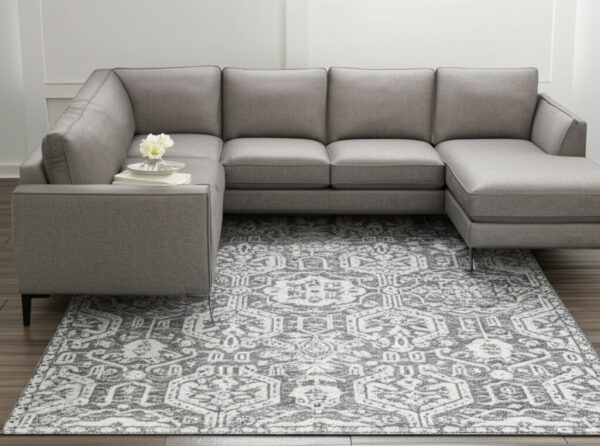 8' X 10' Gray And White Geometric Hand Tufted Area Rug