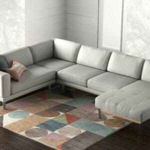 9' X 12' Ivory Brown And Blue Checkered Area Rug