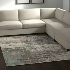9' X 12' Blue Ivory And Purple Abstract Distressed Area Rug