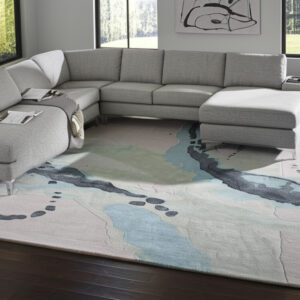 9' X 12' Green Blue And Ivory Abstract Hand Tufted Area Rug