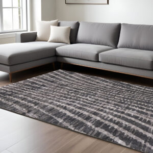 9' X 12' Black Gray And Ivory Abstract Area Rug