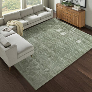 8' X 10' Green And Ivory Abstract Hand Knotted Area Rug
