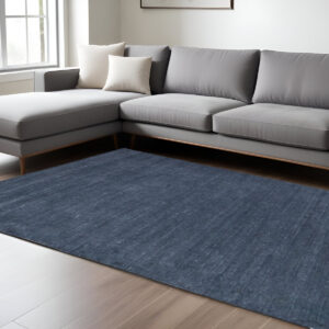8' X 10' Blue And Gray Hand Woven Distressed Area Rug