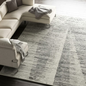 8' X 12' Ivory And Gray Abstract Hand Knotted Distressed Area Rug