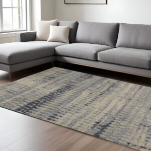 8' X 12' Blue And Tan Abstract Hand Knotted Area Rug