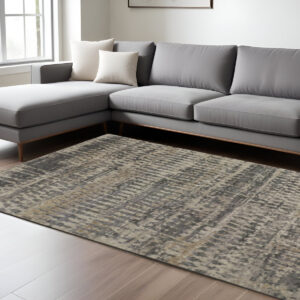 12' X 15' Tan And Taupe Abstract Hand Knotted Area Rug