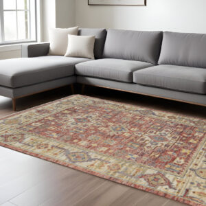 12' X 15' Red Ivory And Gold Oriental Hand Knotted Area Rug With Fringe