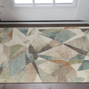 2' X 3' Ivory Blue And Green Checkered Area Rug