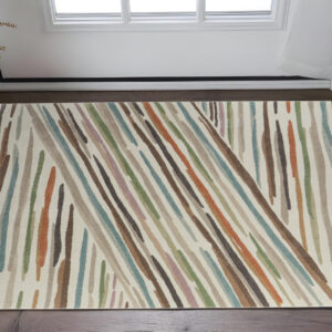 2' X 3' Ivory Brown And Blue Abstract Area Rug