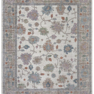 5' X 8' Ivory Brown And Blue Floral Distressed Area Rug