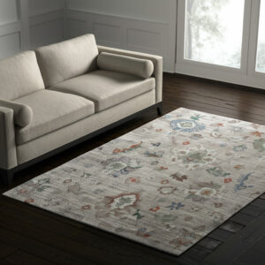 5' X 8' Tan Brown And Blue Abstract Distressed Area Rug