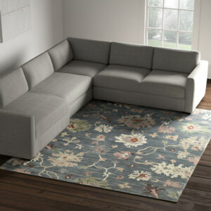 8' X 10' Blue Ivory And Pink Abstract Distressed Area Rug