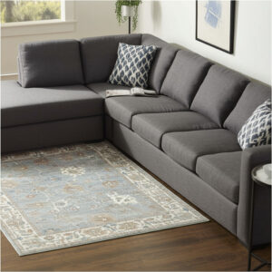 9' X 12' Blue Ivory And Brown Floral Distressed Area Rug