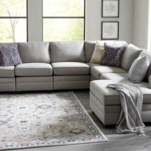 12' X 15' Gray Blue And Taupe Floral Distressed Area Rug