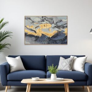 Blue And Gold Modern Abstract Gold Oil Painting Wall Art