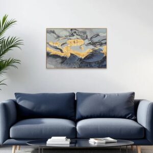 Blue And Gold Modern Abstract Gold Framed Wall Art