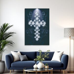 Blue Diamond Studded Cross Unframed Acrylic Wall Art