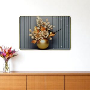 24" Beige Gold And Gray Solid Wood and Acrylic Silent Analog Floral Wall Clock