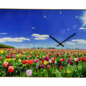 24" Blue Red And Gold Solid Wood and Acrylic Silent Tulips Floral Wall Clock