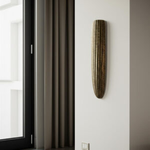 18" Antiqued Gold Ribbed Aluminum Wall Vase