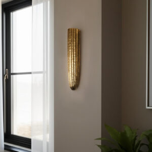 12" Antiqued Gold Ribbed Aluminum Wall Vase
