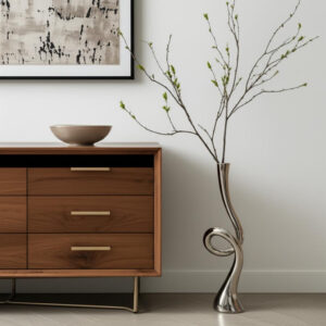 39" Silver Trumpet Aluminum Floor Vase